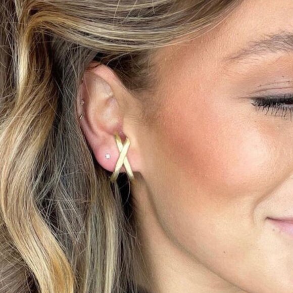 Sheila Fajl Crisscross Brushed Gold X Studs Earrings - Picture 2 of 5